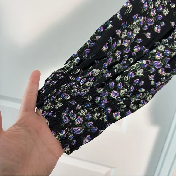 Mango Matching Set! XS/S Maxi Skirt + Blouse- Black Tiered- Purple Floral Print - Picture 5 of 14